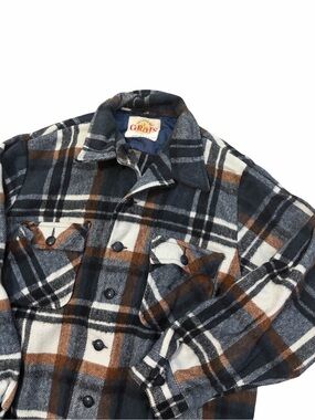 Grais Wool Plaid Button Up Jacket Coat Mens XL 70s Western Cowboy USA Made
